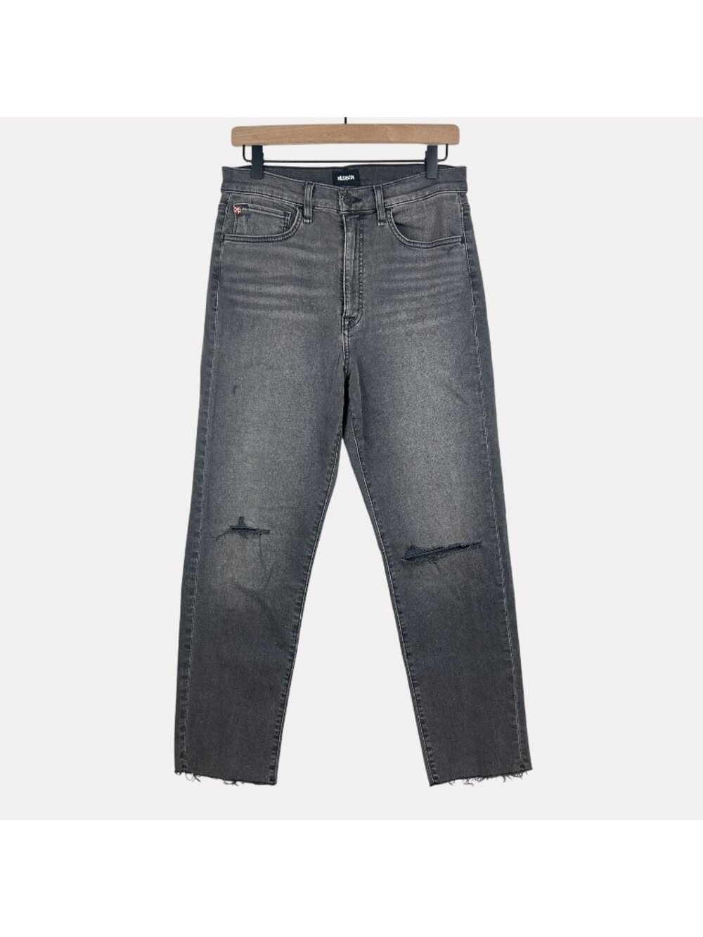 Hudson Kass High Rise Straight Leg Raw Hem Ankle Jeans Womens 27 Gray Distressed